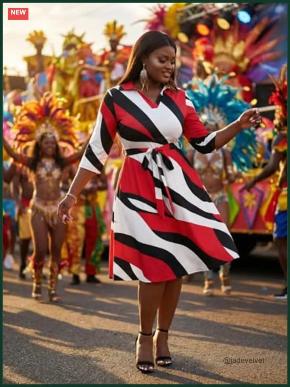 Plus Size Midi Dress with Pockets and Belt African Print Flutter Sleeve